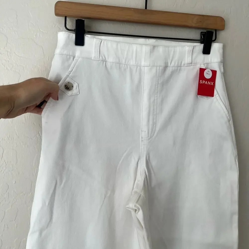 Spanx stretch twill wide leg pants white large  tall NEW - Picture 10 of 12